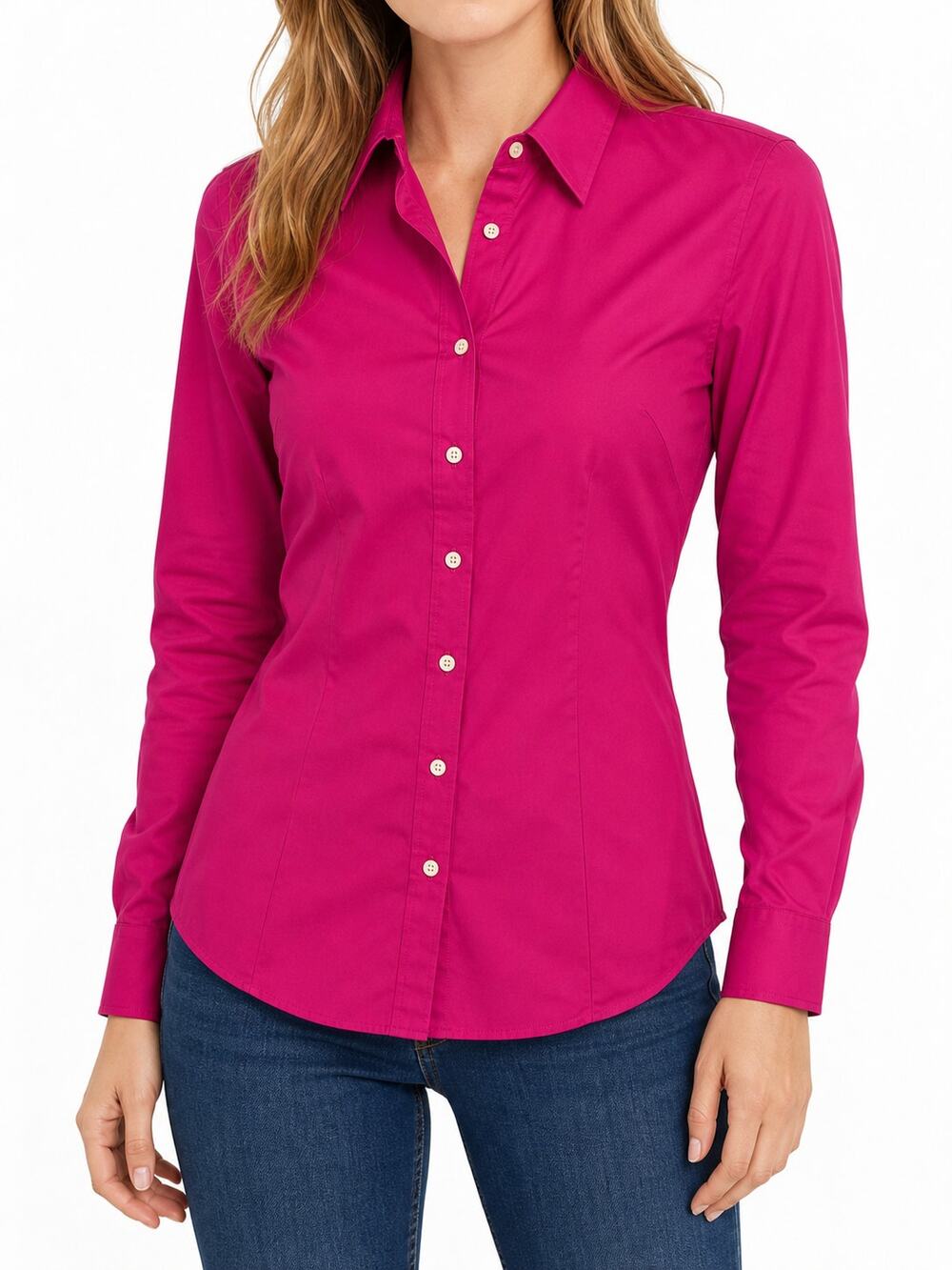 Banana Republic Non-Iron Fitted Stretch Cotton Button Long Sleeve Shirt Pink 2